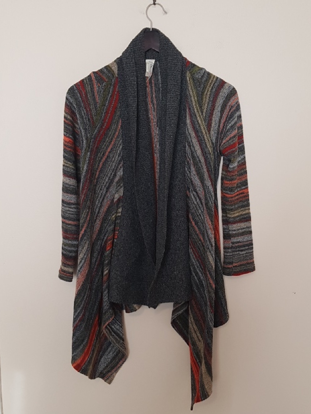 Vintage Draped Striped Cardigan Sweater - Charcoal with Multicolor Stripes